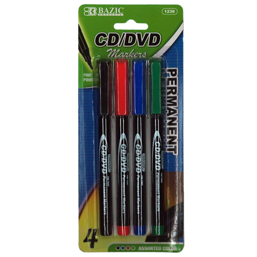 CD/DVD Permanent Marker Pack Black, Blue, Red, Green (1238) - Click Image to Close