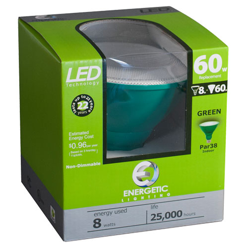 Energetic Green LED PAR38, 8W - Click Image to Close