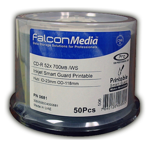 Falcon CD-R 700MB 50/SP Inkjet White Smart Guard (0681) - Click Image to Close