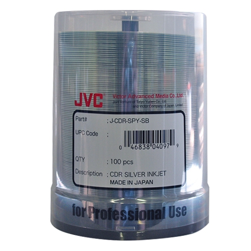 JVC CD-R 80 Min. 52X, 100/Spindle Inkjet Silver (J-CDR-SPY-SB) - Click Image to Close