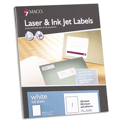 Maco 8 1/2" X 11" Laser Label 100/BX (ML-0100) - Click Image to Close