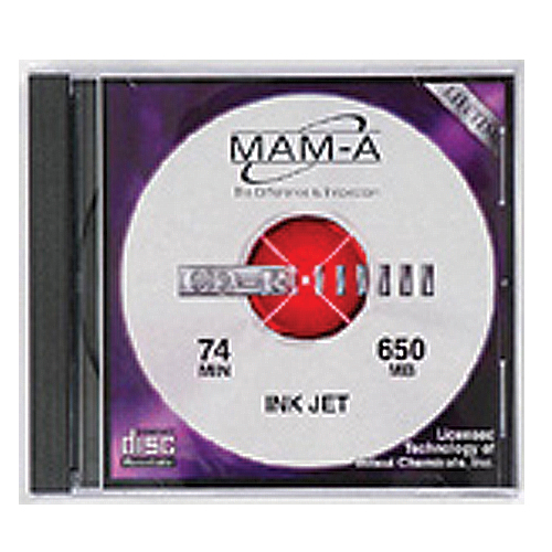 MAM-A CD-R 74 Minute 650MB Printable White (41142) - Click Image to Close
