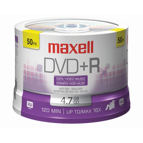 Maxell DVD+R 4.7GB, 16X, Branded Top, 50/Spindle (639013) - Click Image to Close