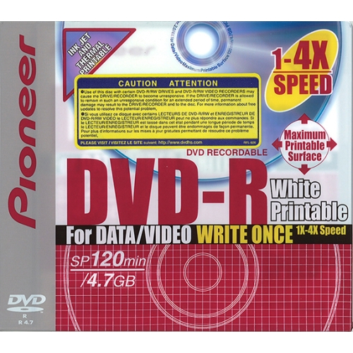 Pioneer DVD-R 4.7GB 4X Gen. Purpose in JC, White (DVS-RP47BF) - Click Image to Close