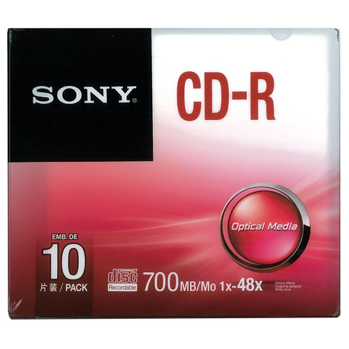 Sony CD-R 80 Min 700MB 48X, in Slim JC,10/PK (10CDQ80SS) - Click Image to Close