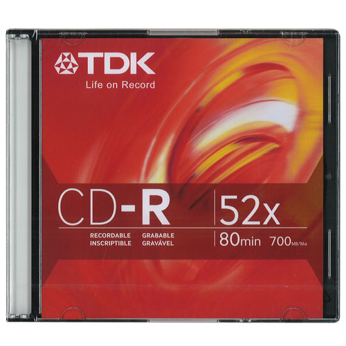 TDK CD-R 80 Minute 700MB, 52X in Slim Jewel Case (38643) - Click Image to Close