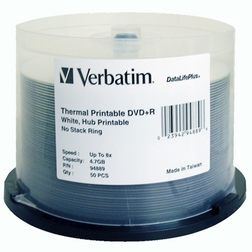 Verbatim DVD+R 4.7GB, 8X, 50/SP Hub PR White (94889) - Click Image to Close