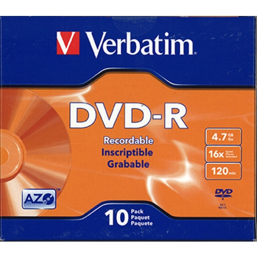 Verbatim DVD-R 4.7GB Branded,16X, Slim JC 10/PK (VER95099) - Click Image to Close