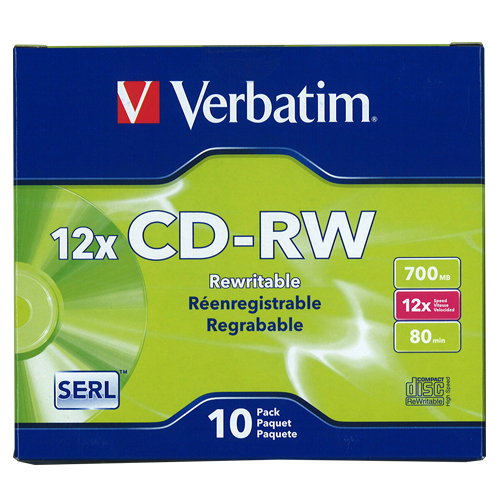 Verbatim CD-RW 700MB, Branded 4X-12X, in Slim JC 10/PK (95156) - Click Image to Close