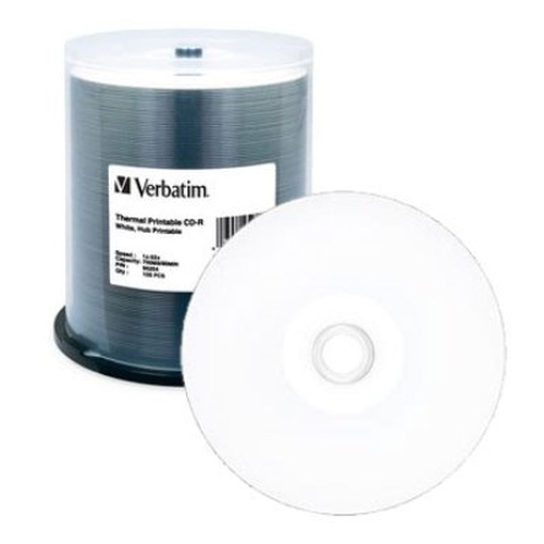 Verbatim CD-R 80 Min, 700MB 52X 100/Spin TH Hub PR White (95254) - Click Image to Close